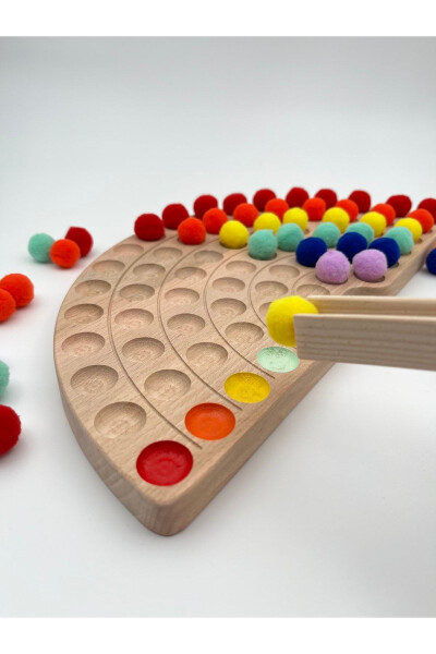 Montessori Educational Wooden Toy - Wooden Rainbow and Colorful Felt Balls - 5