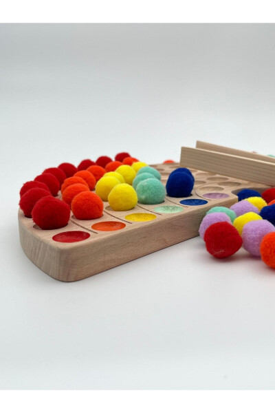 Montessori Educational Wooden Toy - Wooden Rainbow and Colorful Felt Balls - 6