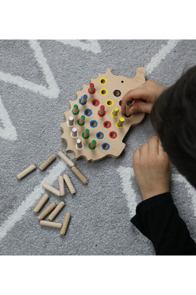 Montessori Eğitici Ahşap Oyuncak – Tak Çıkar Renkli Ahşap Kirpi Oyuncak - 14