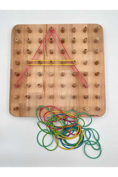 Montessori Ta'lim Beraketli Yog'och O'yinchoq – Geoboard / Rezina Tasma Bolalar O'yinchoqi - 7