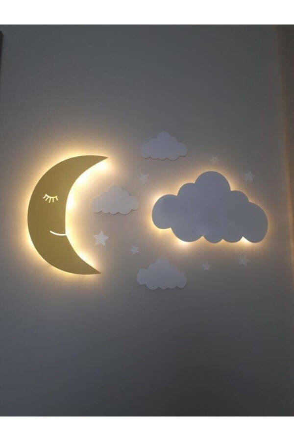 Moon and Cloud Night Light Baby Kids Room Wall Decoration Lighting Wooden Night Lamp - 1