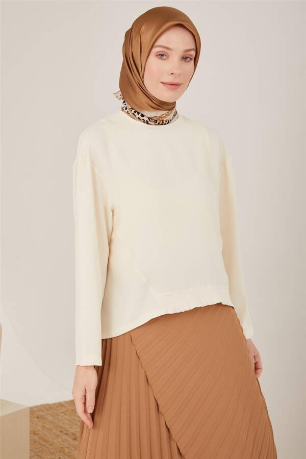 Moonstone color blouse with ribbing detail (23Y3306) - 2