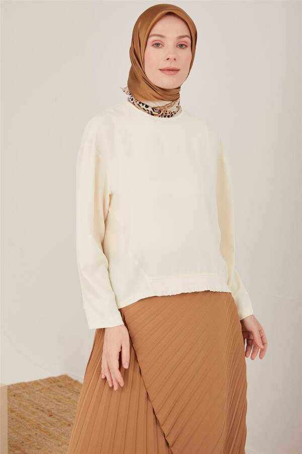 Moonstone color blouse with ribbing detail (23Y3306) - 3