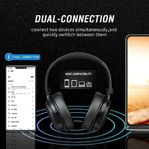 MORMOQUE BH005 Over Ear Headphones, Wireless Bluetooth Head Phones, HiFi Stereo Deep Bass, Foldable and Retractable Built-in Mic Hands Free Calls, for iPhone, iPad, Laptop, Mobile Phones, Desktop Computer - 2