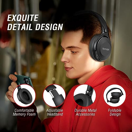 MORMOQUE BH005 Over Ear Headphones, Wireless Bluetooth Head Phones, HiFi Stereo Deep Bass, Foldable and Retractable Built-in Mic Hands Free Calls, for iPhone, iPad, Laptop, Mobile Phones, Desktop Computer - 3