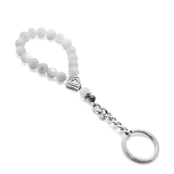 Mother of Pearl Natural Stone-Steel Combined Tasbih Keychain - 1