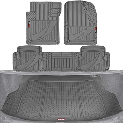 Motor Trend FlexTough Advanced Gray Rubber Car Floor Mats with Cargo Liner Full Set - Old va Orqa Combo Trim to Fit Floor Mats for Cars Van SUV, Barcha Ob-havo Sharoitlariga Mos Avtomobil Zamin Astarlari - 6