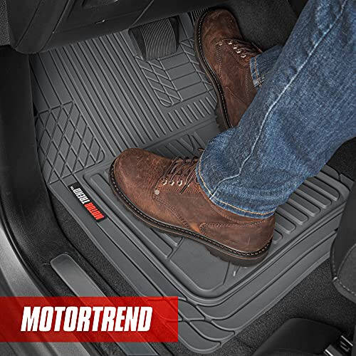 Motor Trend FlexTough Advanced Gray Rubber Car Floor Mats with Cargo Liner Full Set - Old va Orqa Combo Trim to Fit Floor Mats for Cars Van SUV, Barcha Ob-havo Sharoitlariga Mos Avtomobil Zamin Astarlari - 7