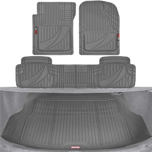 Motor Trend FlexTough Advanced Gray Rubber Car Floor Mats with Cargo Liner Full Set - Old va Orqa Combo Trim to Fit Floor Mats for Cars Van SUV, Barcha Ob-havo Sharoitlariga Mos Avtomobil Zamin Astarlari - 15