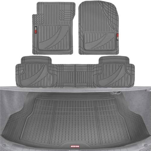 Motor Trend FlexTough Advanced Gray Rubber Car Floor Mats with Cargo Liner Full Set - Old va Orqa Combo Trim to Fit Floor Mats for Cars Van SUV, Barcha Ob-havo Sharoitlariga Mos Avtomobil Zamin Astarlari - 8