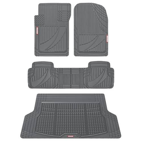 Motor Trend FlexTough Advanced Gray Rubber Car Floor Mats with Cargo Liner Full Set - Old va Orqa Combo Trim to Fit Floor Mats for Cars Van SUV, Barcha Ob-havo Sharoitlariga Mos Avtomobil Zamin Astarlari - 1