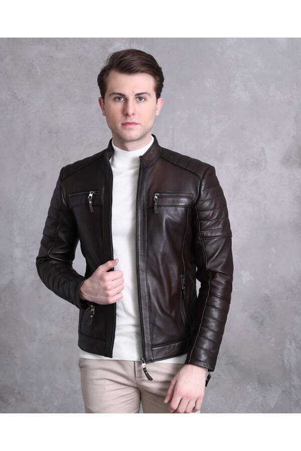 Motorcycle Style Jacket Sport Cut Coffee Color - 1