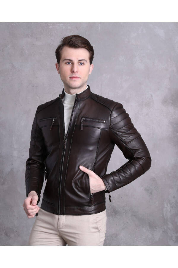 Motorcycle Style Jacket Sport Cut Coffee Color - 4