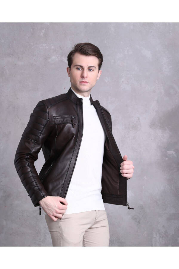 Motorcycle Style Jacket Sport Cut Coffee Color - 5