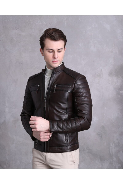 Motorcycle Style Jacket Sport Cut Coffee Color - 7