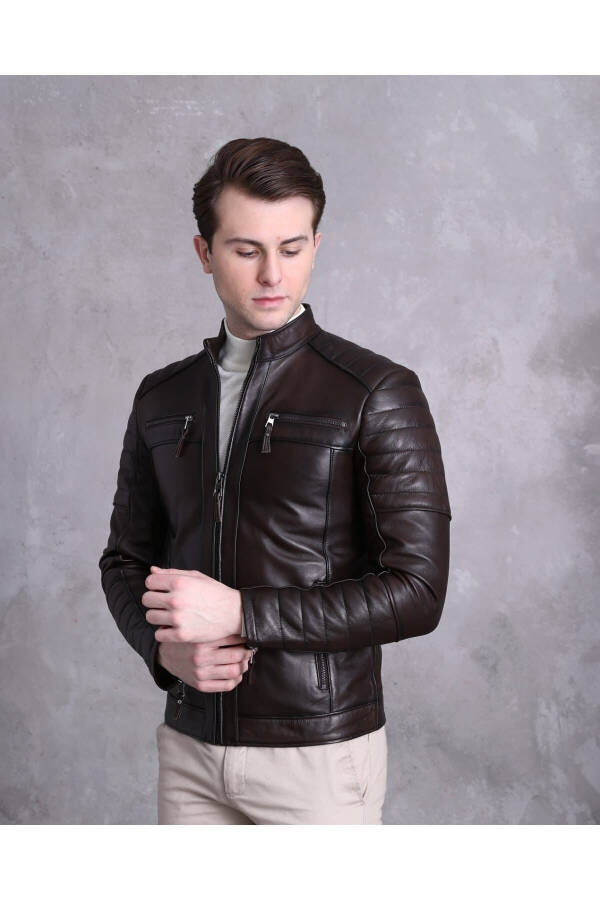 Motorcycle Style Jacket Sport Cut Coffee Color - 7