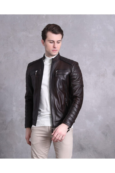 Motorcycle Style Jacket Sport Cut Coffee Color - 8