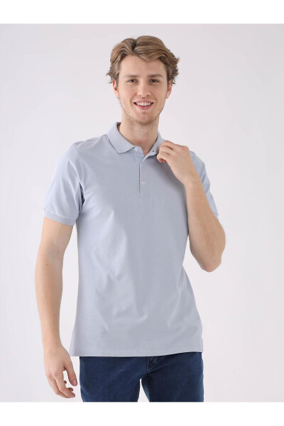 Moviy Erkaklar Slim Fit Oddiy Polo Yoqasi T-shirt - 4