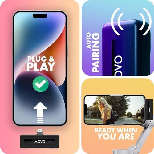 Movo Kablosuz Mini DI Duo Kablosuz Mikrofon iPhone için - iPhone Video Kaydı için Mikrofon Klipli Lavalier Mikrofon iPhone için 10 Saat Pil Ömrü 164FT Menzil, iPhone için Kablosuz Mikrofon - 6