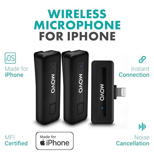 Movo Wireless Mini DI Duo Wireless Microphone for iPhone - iPhone Microphone for Video Recording with Clip on Lavalier Microphone for iPhone 10 HR Battery 164FT Range, Wireless Mic for iPhone - 2