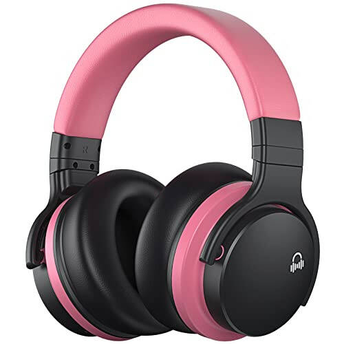 MOVSSOU E7 Active Noise Cancelling Headphones Bluetooth Headphones Wireless Headphones Over Ear with Microphone Deep Bass, Comfortable Protein Earpads, 30 Hours Playtime for Travel/Work, Baby Pink - 1