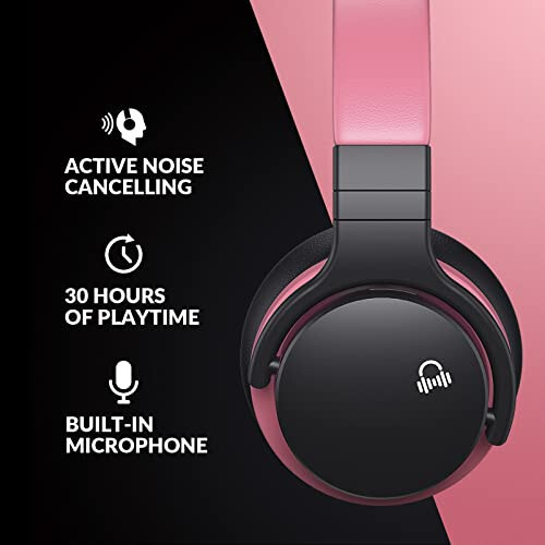 MOVSSOU E7 Active Noise Cancelling Headphones Bluetooth Headphones Wireless Headphones Over Ear with Microphone Deep Bass, Comfortable Protein Earpads, 30 Hours Playtime for Travel/Work, Baby Pink - 2