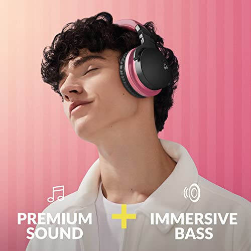 MOVSSOU E7 Active Noise Cancelling Headphones Bluetooth Headphones Wireless Headphones Over Ear with Microphone Deep Bass, Comfortable Protein Earpads, 30 Hours Playtime for Travel/Work, Baby Pink - 3