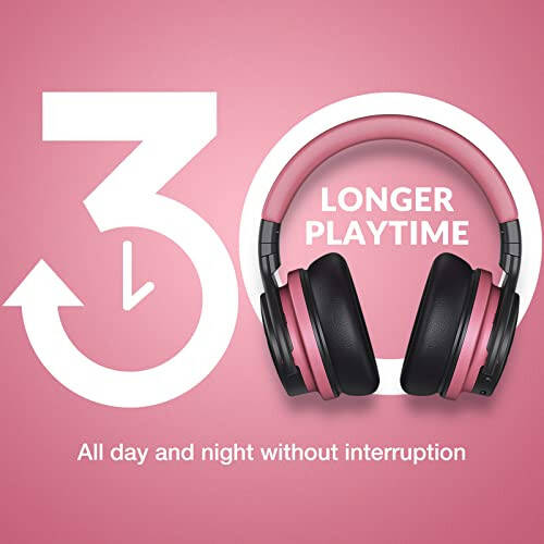 MOVSSOU E7 Active Noise Cancelling Headphones Bluetooth Headphones Wireless Headphones Over Ear with Microphone Deep Bass, Comfortable Protein Earpads, 30 Hours Playtime for Travel/Work, Baby Pink - 6