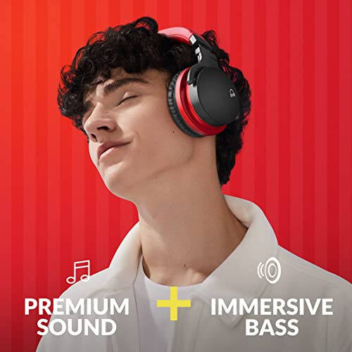 MOVSSOU E7 Active Noise Cancelling Headphones Bluetooth Headphones Wireless Headphones Over Ear with Microphone Deep Bass, Comfortable Protein Earpads, 30 Hours Playtime for Travel/Work, Black - 3