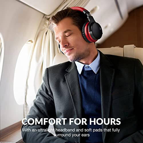 MOVSSOU E7 Active Noise Cancelling Headphones Bluetooth Headphones Wireless Headphones Over Ear with Microphone Deep Bass, Comfortable Protein Earpads, 30 Hours Playtime for Travel/Work, Black - 5