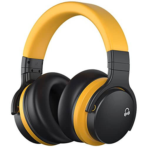 MOVSSOU E7 Active Noise Cancelling Headphones Bluetooth Headphones Wireless Headphones Over Ear with Microphone Deep Bass, Comfortable Protein Earpads, 30 Hours Playtime for Travel/Work, Deep Yellow - 1