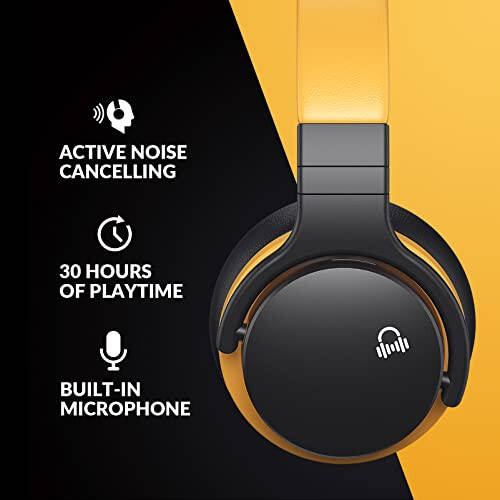 MOVSSOU E7 Active Noise Cancelling Headphones Bluetooth Headphones Wireless Headphones Over Ear with Microphone Deep Bass, Comfortable Protein Earpads, 30 Hours Playtime for Travel/Work, Deep Yellow - 2