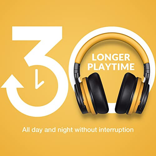 MOVSSOU E7 Active Noise Cancelling Headphones Bluetooth Headphones Wireless Headphones Over Ear with Microphone Deep Bass, Comfortable Protein Earpads, 30 Hours Playtime for Travel/Work, Deep Yellow - 6