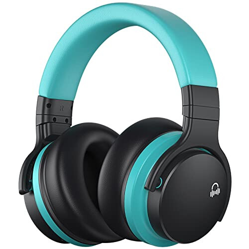 MOVSSOU E7 Active Noise Cancelling Headphones Bluetooth Headphones Wireless Headphones Over Ear with Microphone Deep Bass, Comfortable Protein Earpads, 30 Hours Playtime for Travel/Work, Light Blue - 1