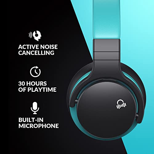 MOVSSOU E7 Active Noise Cancelling Headphones Bluetooth Headphones Wireless Headphones Over Ear with Microphone Deep Bass, Comfortable Protein Earpads, 30 Hours Playtime for Travel/Work, Light Blue - 2