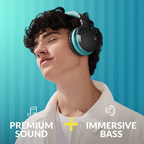 MOVSSOU E7 Active Noise Cancelling Headphones Bluetooth Headphones Wireless Headphones Over Ear with Microphone Deep Bass, Comfortable Protein Earpads, 30 Hours Playtime for Travel/Work, Light Blue - 3