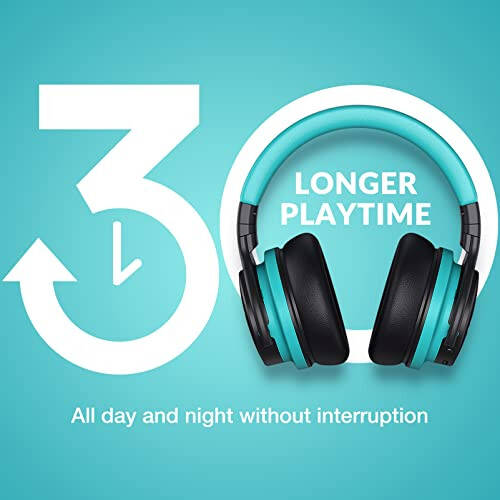 MOVSSOU E7 Active Noise Cancelling Headphones Bluetooth Headphones Wireless Headphones Over Ear with Microphone Deep Bass, Comfortable Protein Earpads, 30 Hours Playtime for Travel/Work, Light Blue - 6