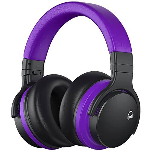 MOVSSOU E7 Active Noise Cancelling Headphones Bluetooth Headphones Wireless Headphones Over Ear with Microphone Deep Bass, Comfortable Protein Earpads, 30 Hours Playtime for Travel/Work, Medium Purple - 1