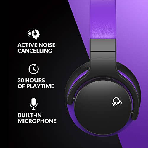 MOVSSOU E7 Active Noise Cancelling Headphones Bluetooth Headphones Wireless Headphones Over Ear with Microphone Deep Bass, Comfortable Protein Earpads, 30 Hours Playtime for Travel/Work, Medium Purple - 2