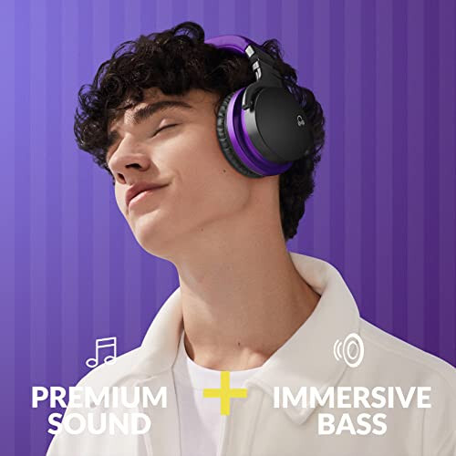 MOVSSOU E7 Active Noise Cancelling Headphones Bluetooth Headphones Wireless Headphones Over Ear with Microphone Deep Bass, Comfortable Protein Earpads, 30 Hours Playtime for Travel/Work, Medium Purple - 3