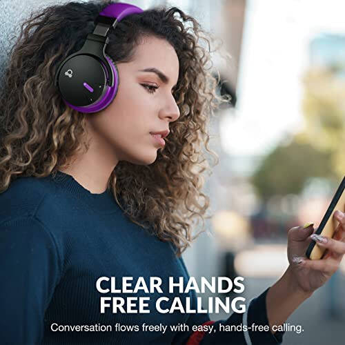 MOVSSOU E7 Active Noise Cancelling Headphones Bluetooth Headphones Wireless Headphones Over Ear with Microphone Deep Bass, Comfortable Protein Earpads, 30 Hours Playtime for Travel/Work, Medium Purple - 4