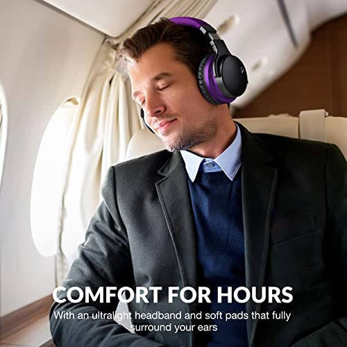 MOVSSOU E7 Active Noise Cancelling Headphones Bluetooth Headphones Wireless Headphones Over Ear with Microphone Deep Bass, Comfortable Protein Earpads, 30 Hours Playtime for Travel/Work, Medium Purple - 5