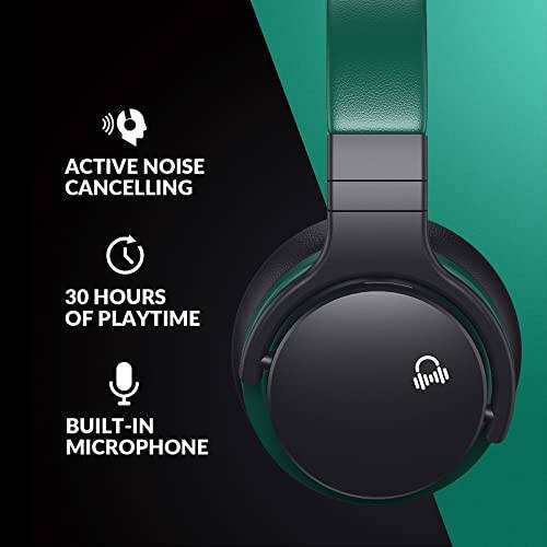 MOVSSOU E7 Active Noise Cancelling Headphones Bluetooth Headphones Wireless Headphones Over Ear with Microphone Deep Bass, Comfortable Protein Earpads, 30 Hours Playtime for Travel/Work, Teal Green - 2