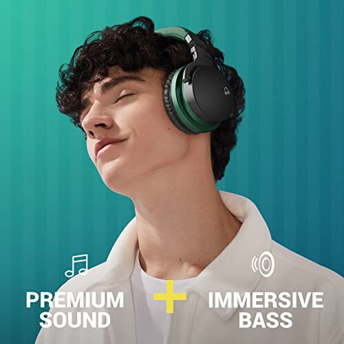 MOVSSOU E7 Active Noise Cancelling Headphones Bluetooth Headphones Wireless Headphones Over Ear with Microphone Deep Bass, Comfortable Protein Earpads, 30 Hours Playtime for Travel/Work, Teal Green - 3