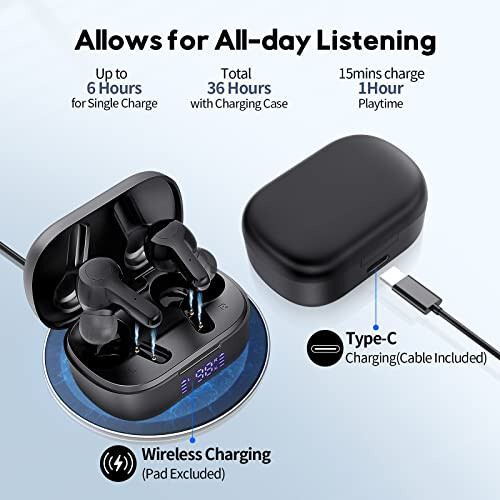 MOZOTER Bluetooth 5.3 Wireless Earbuds, Deep Bass Loud Sound Clear Call Noise Cancelling with 4 Microphones in-Ear Headphones with Wireless Charging Case Compatible for iPhone Android, Workout - 2