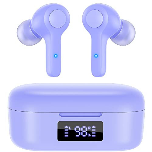 MOZOTER S8 Mini Wireless Earbuds Bluetooth 5.3 in Ear Light-Weight Headphones, 60Hrs Playtime Ear Buds with Charging Case, Built-in Microphone Headset, Premium Sound with Deep Bass for Sport - Purple - 1