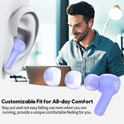 MOZOTER S8 Mini Wireless Earbuds Bluetooth 5.3 in Ear Light-Weight Headphones, 60Hrs Playtime Ear Buds with Charging Case, Built-in Microphone Headset, Premium Sound with Deep Bass for Sport - Purple - 6