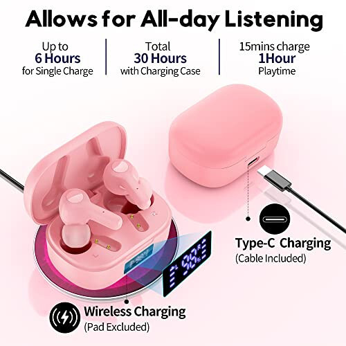 MOZOTER S8 Mini Wireless Earbuds Bluetooth 5.3 in Ear Light-Weight Headphones, 60Hrs Playtime Ear Buds with Charging Case, Built-in Microphone Headset, Premium Sound with Deep Bass for Sport - Sand Pink - 2