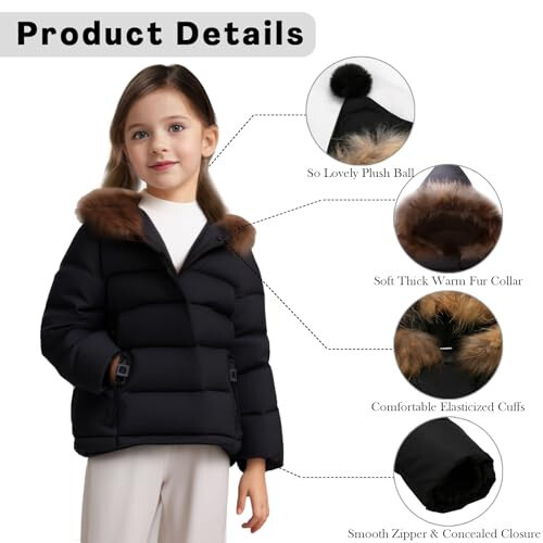 MQQUFF Baby Girls Hooded Snowsuit Winter Warm Fur Collar Hooded Coat Down Windproof Jacket Outerwear - 2