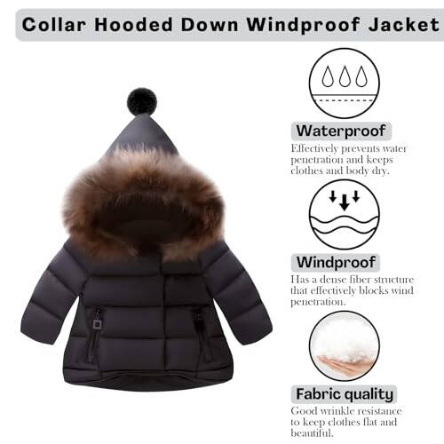 MQQUFF Baby Girls Hooded Snowsuit Winter Warm Fur Collar Hooded Coat Down Windproof Jacket Outerwear - 3